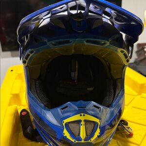 Blue and Yellow Motorcycle Helmet
